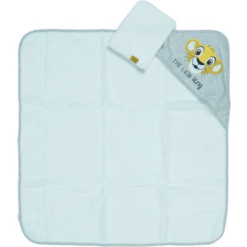 The Lion King kapucnis törölköző baba számára, mosdókesztyűvel, kék és szürke, Simba