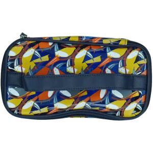 Dunkelblaue transparente Kosmetiktasche mit gelbem und orangem Tukanmuster - TU