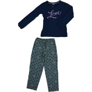 Pijamale pentru fete 'Love' cu mâneci lungi, partea de sus bleumarin cu inscripția 'Love' roz și pantaloni gri cu inimi roz, mărimea 146 - Esprit