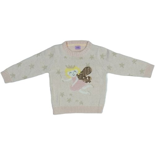 Pulover tricotat pentru fete F&F Fred&Flo cu zână și detalii stele aurii, mărimea 86