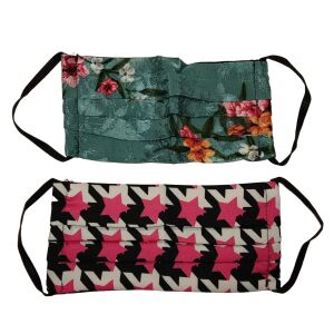 2er-Pack wiederverwendbare Gesichtsmasken, eine mit Blumenmuster und eine mit rosa Sternen auf schwarzem Hintergrund - Mundschutz