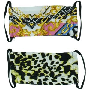 2er-Pack Gesichtsmasken-Set, eine mit einem schwarz-weiß-hellgrünen Muster und eine mit einem Blumenmuster - Mundschutz