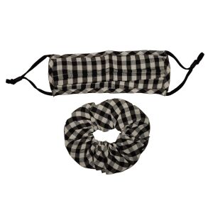 Set mască de față și elastic de păr în carouri alb-negru - Mască pentru gură