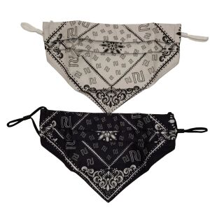 2er-Set Bandana-Style Gesichtsmaske, schwarz und weiß mit 'RU' Logo - Mundschutz