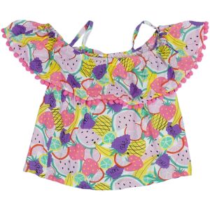 Fruchtmuster schulterfreie Bluse mit Pompons - TU