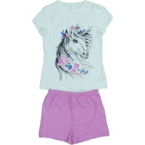 Lányoknak szánt egyszarvú pizsama, fehér rövid ujjú póló egyszarvú mintával és rózsaszín rövidnadrággal - Gyerek pizsama, hálóing