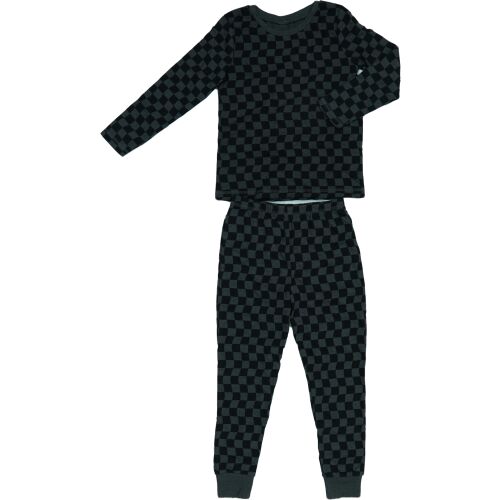 Fekete-szürke kockás pizsama, 122-es méretben