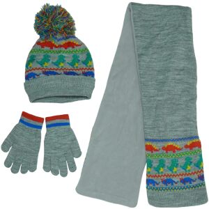 Strickmütze, Schal und Handschuhe Set mit Dinosaurier-Druck für Kinder - George