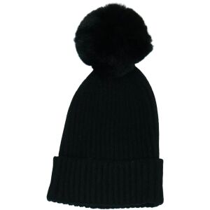 Fekete kötött sapka szőrme pompommal gyerekeknek - George