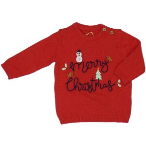 George gestrickter roter Weihnachtspullover für Babyjungen mit Schneemann, Baum und 'Merry Christmas'-Stickerei. - Pullover für Damen
