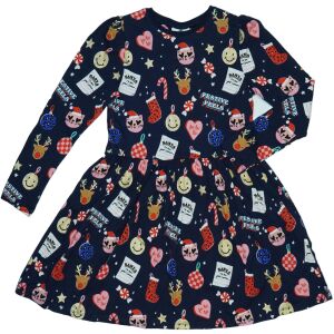 George Mädchen Langarmkleid, Größe 146, mit weihnachtlichem Druck mit Sternen, Rentieren und festlichen Motiven. - George