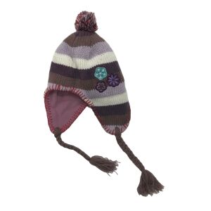 Pletená zimná čiapka s pomponom a ušnými klapkami pre deti, fialová, hnedá, biela - Bábätká & Batoľatá
