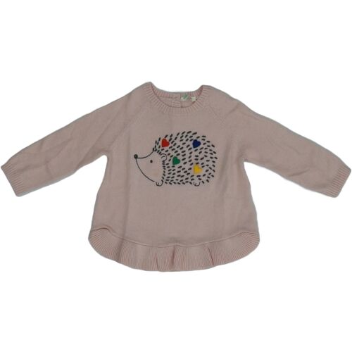 Pulover tricotat roz Benetton pentru fetițe, cu broderie arici și inimă