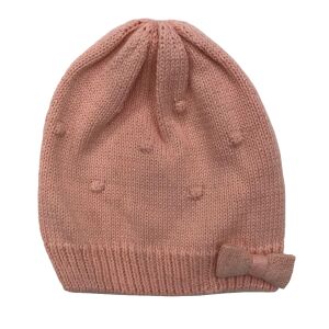 Rózsaszín kötött baba sapka masnival, 86-os méret - OVS