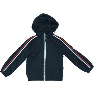 Ветровка за момчета OVS, размер 110, черна с червени и бели райета - Мода и обличане