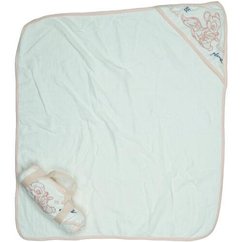 Bambi uterák s kapucňou pre bábätká, biely s ružovým lemom a vyšívaným vzorom
