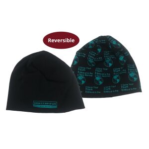 Megfordítható sapka 'Save Your Earth Ethical is the New Normal' mintával, fekete és türkiz színben - OVS