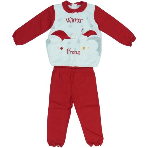 Pijamă de iarnă roșie și albă pentru copii cu design de pinguin și urs polar, mărimea 92