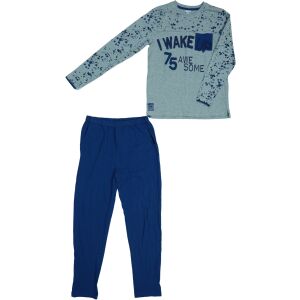 Pijamale pentru copii, albastru și gri, cu inscripția 'I Wake Up 75 Awesome' - OVS