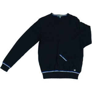 Schwarzer Langarm-Pullover mit weißen und blauen Streifen an den Bündchen und am Saum - Pullover für Damen