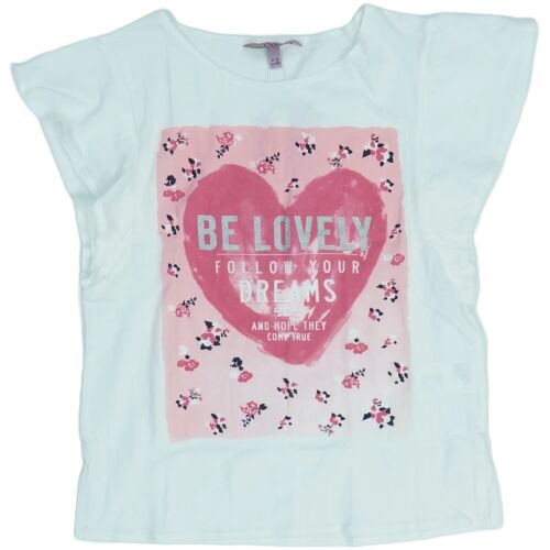 Fehér rövid ujjú póló rózsaszín szívvel és 'Be Lovely Follow Your Dreams' felirattal - Divat és öltözködés