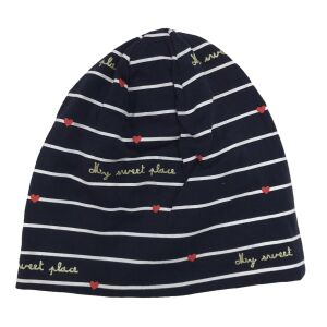 Kék-fehér csíkos sapka piros szívekkel és arany 'My sweet place' felirattal - OVS