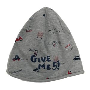 Szürke baba sapka vicces rajzolt mintával, autókkal, állatokkal és a 'Give me 5!' felirattal - OVS