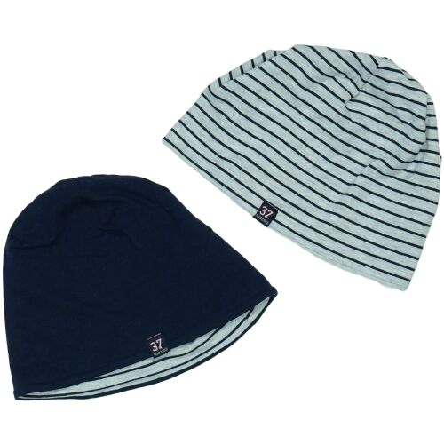 Caciulă beanie reversibilă gri/albastru cu dungi pentru copii, mărimea 140