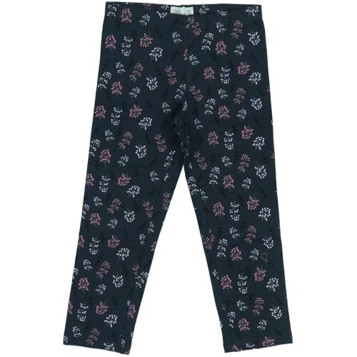 Fekete leggings rózsaszín és fehér virágmintával lányoknak - Gyerek leggings