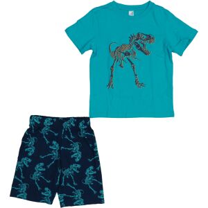 DopoDopo dječja pidžama sa skeletom dinosaura, veličina 128. Tirkizna majica i tamnoplave kratke hlače. - Moda i odjeća