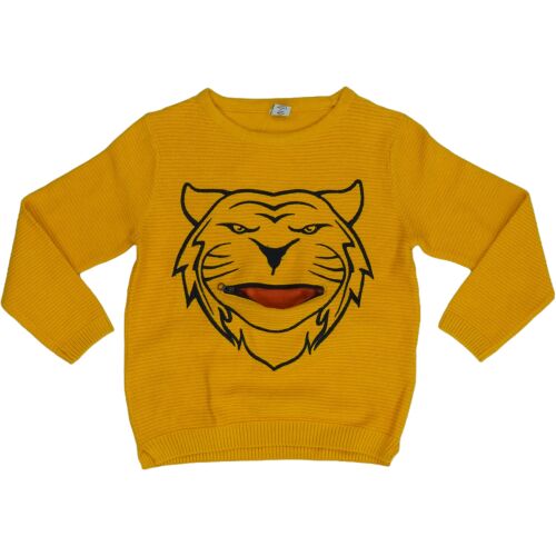 DopoDopo pulover galben pentru băieți cu față de tigru și detaliu cu fermoar