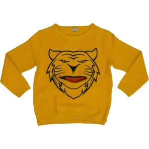 DopoDopo gelber Jungenpullover mit Tigergesicht und Reißverschlussdetail - Pullover für Damen