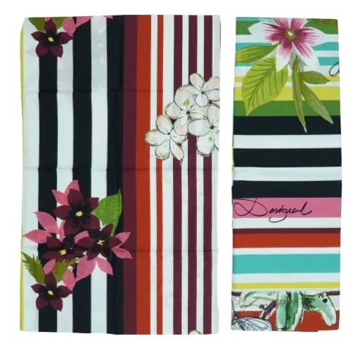 Desigual bunt gestreifte und geblumte Bettwäschegarnitur, Bettbezug und Kissenbezug