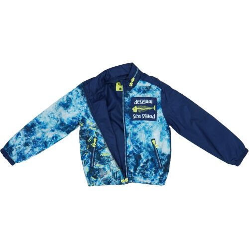 Desigual Sea Squad gyerek széldzseki, kék és fehér mintás elülső rész, nyitott nézet - Desigual