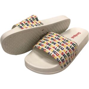 Biele dámske papuče Desigual s farebným logom - Desigual