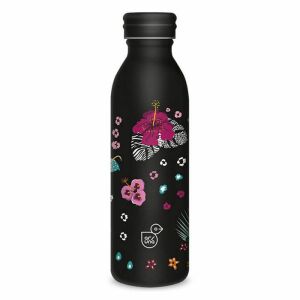 Ars Una Black Hibiscus 600ml rozsdamentes acél kulacs virágmintával - Ars Una