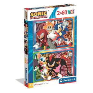 Sonic a sündisznó 2x60 darabos puzzle a Clementonitól, Sonic, Tails, Knuckles, Rouge és Shadow szereplésével - Clementoni Puzzle