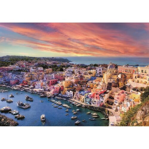 Clementoni Olaszország Procida Island 1500 darabos kirakós játék, színes városképpel és kikötőben lévő hajókkal 