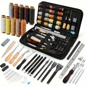 Set profesional de 59 piese pentru prelucrarea pielii - Accesorii metalice pentru piele cu canelură de cusut 126048737 - Seturi scule și Scari