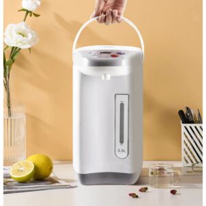 Winning Star elektrischer Thermos Wasserdispenser, 3L Kapazität, weiß und grau, auf einem Tisch mit Zitronen und Blumen - Thermoskannen und Getränkehalter