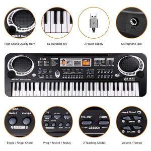 Електронен орган за деца, 61 клавиша, мултифункционален инструмент, включен микрофон