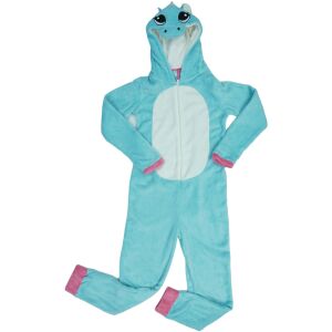 Pijamale onesie pentru copii, cu unicorn albastru, cu bordură roz și corn argintiu - Salopete / Pijamale Kigurumi