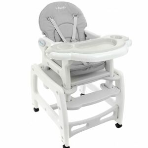 Scaun înalt Piccolo gri cu roți și tavă - Scaune de masa bebe