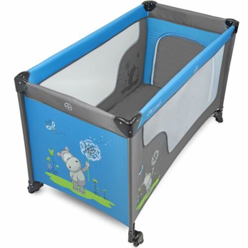 Patut de cu00e1lu00e1torie Piccolo cu design hipopotam, albastru u00e9i gri, pentru bebeluu00f3i