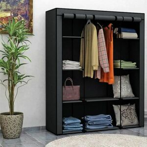 Dulap din stof negru cu rafturi și spațiu de agățat, ideal pentru organizarea hainelor și accesoriilor - Dulapuri