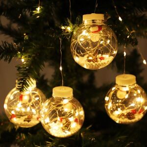 Коледни светлинни завеси с LED проводници, прозрачни стъклени топки със снежен човек вътре, топла бяла светлина, идеални за украса на коледно дърво или прозорец - Lightshine