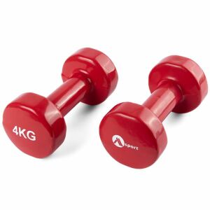 Pár 4 kg činkami z liatiny s vinylovým poťahom, červené, značka A-sport - Posilňovanie