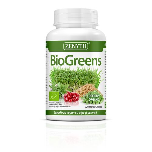 BioGreens 120 капсули, органичен суперхрана с водорасли и кълнове, веган, ZENYTH