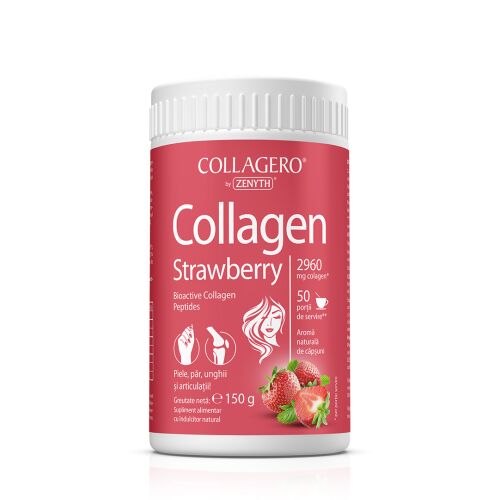 Collagero Kolagen Truskawkowy, 150g, bioaktywne peptydy kolagenowe, dla skóry, włosów, paznokci i stawów, naturalny smak truskawkowy, ZENYTH