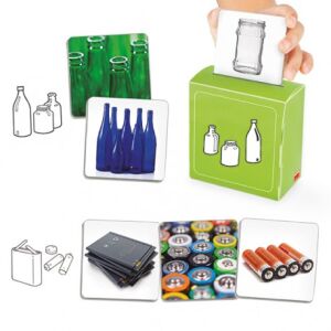 Trennen und Recyceln Spiel: Sortieren und Recyceln Spiel von Akta, zeigt verschiedene Abfallarten und Recyclingbehälter - Logikspiele